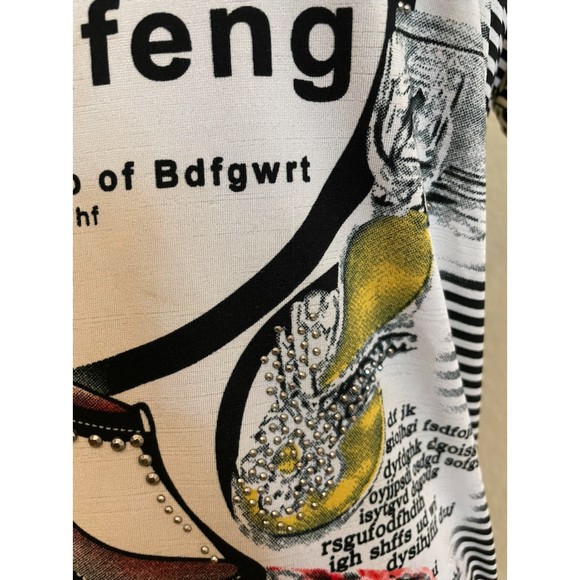 Striped Puffy Sleeve Short Sleeve High Heeled Shoe Studded Top - Picture 8 of 11